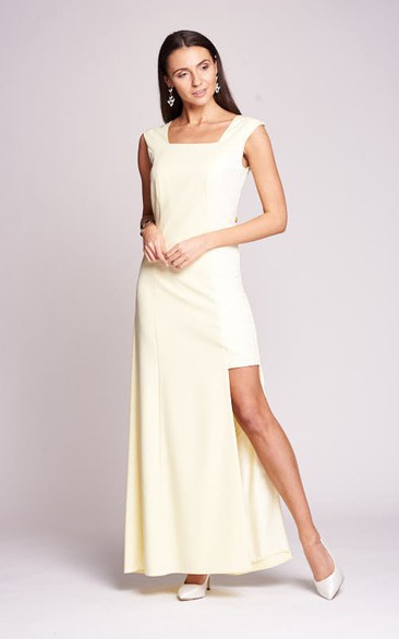 Casual A Line Jersey Floor-length Sleeveless Evening Dress with Split Front