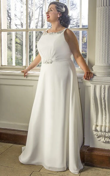 Crystal Neck A-Line Bridal Gown With Lace Up And Keyhole