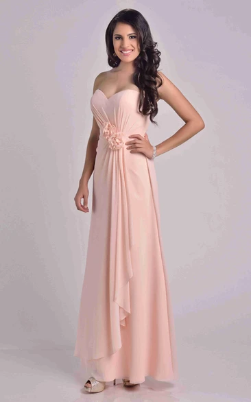 Sweetheart Chiffon Dress Featuring Flowers And Front Draping 