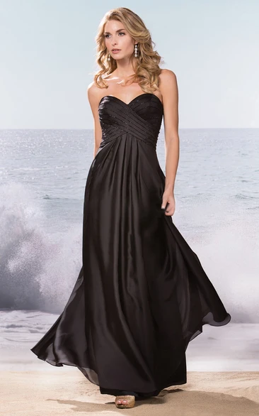 Sweetheart A-Line Gown With Crisscross Ruches And Beadings