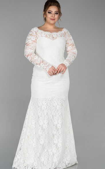 Modern Sheath Long Sleeve Floor-length Lace Button Wedding Dress