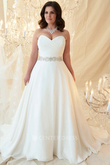 正規店仕入れの Plus Chiffon Jeweled Sweetheart A-Line Size Dress Wedding スーツ・フォーマル・ドレス