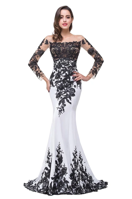 Glamorous Long Sleeve Mermaid Evening Dress Black Appliques Mother ...