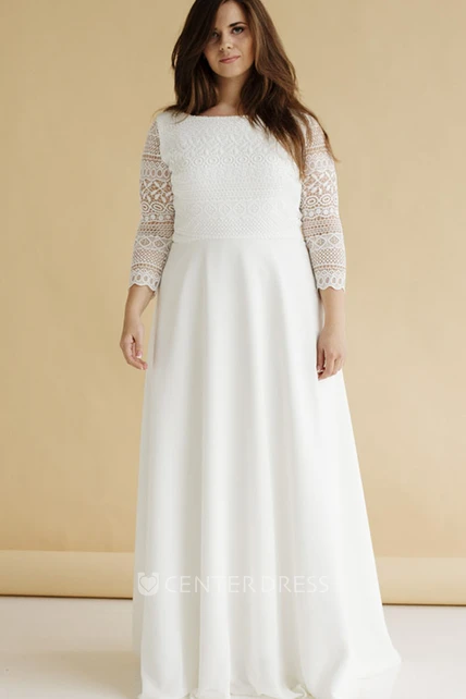 Ethereal Plus Size A Line Bateau Neck Satin Bridal Gown - UCenter Dress