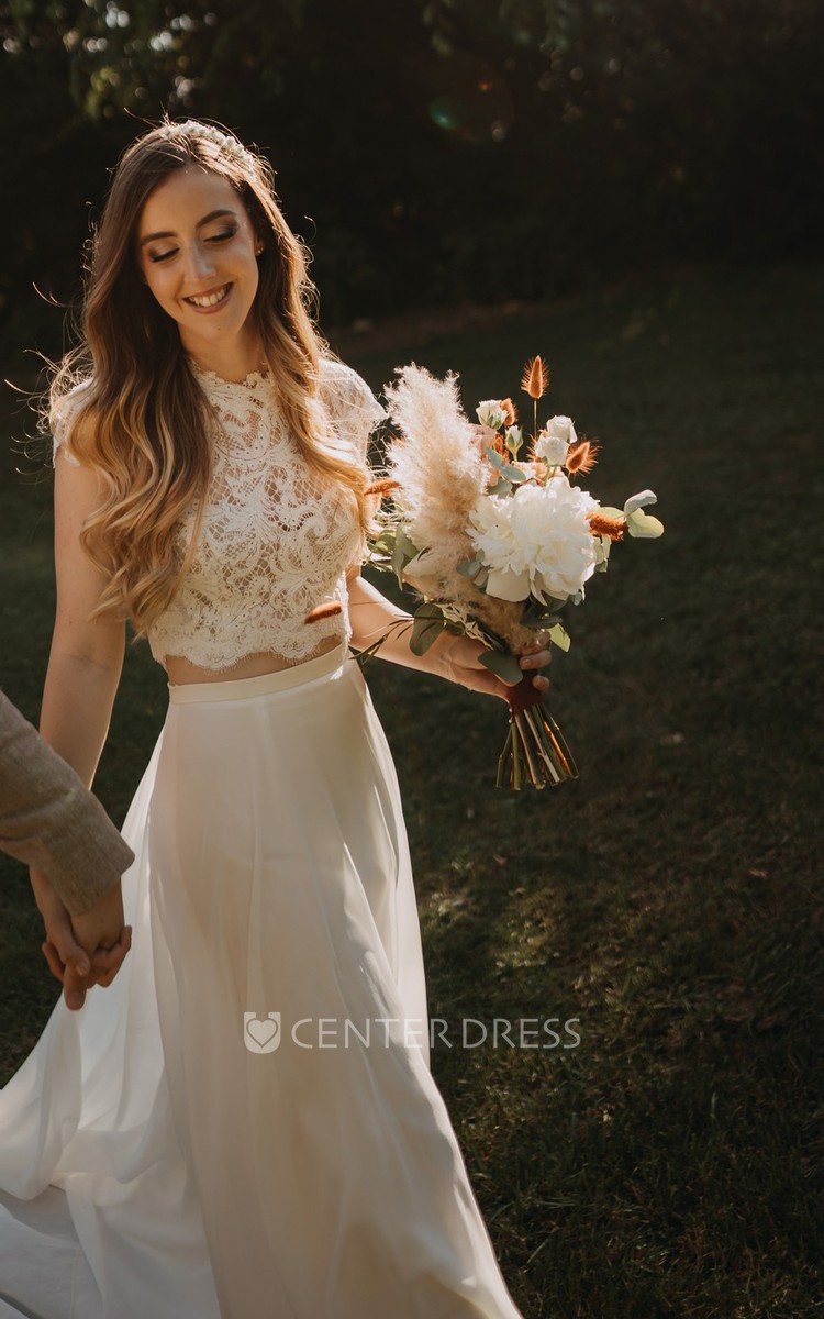 modern two piece short wedding dresses