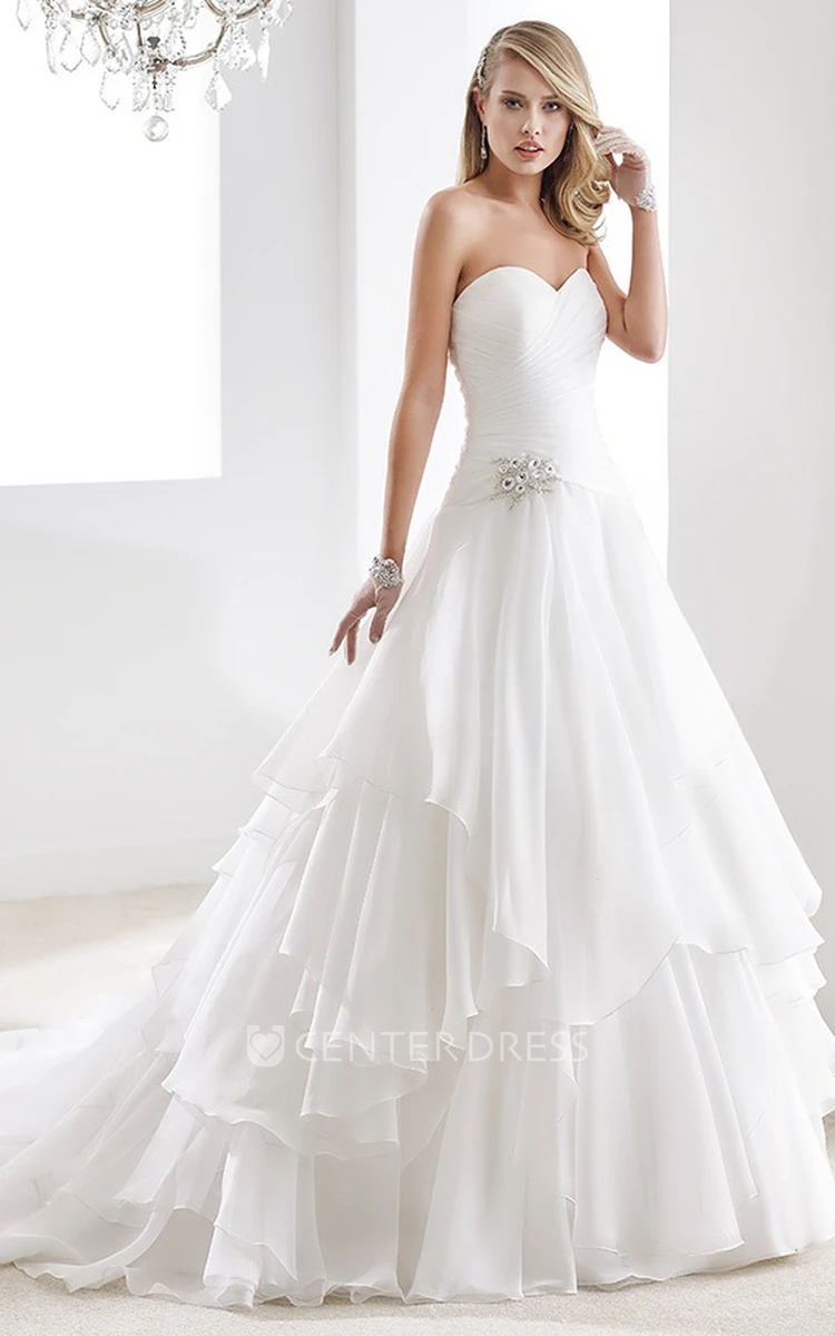 Chiffon A-Line Wedding Dress With Illusive Neckline And Beading Waist