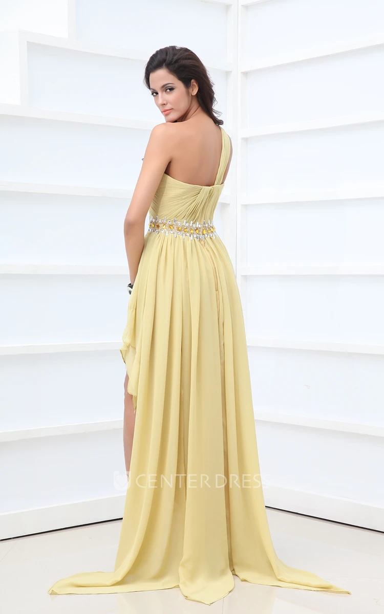 Ethereal One-Shoulder High-Low Chiffon Dress With Ruching And Ruffle