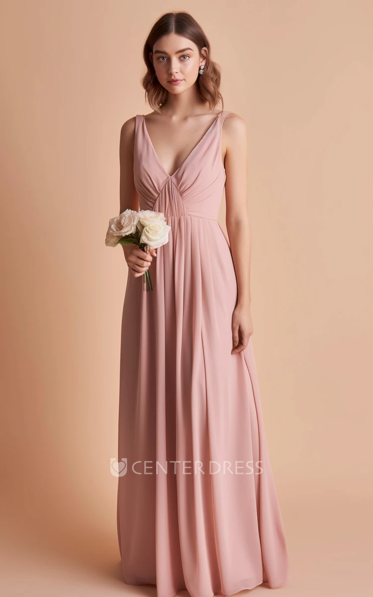 Ethereal Chiffon Bridesmaid Dress A-Line V-neck Casual Bohemian Sleeveless Floor-length 2023