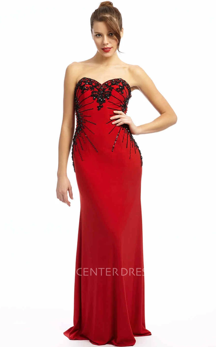 Sheath Beaded Sleeveless Floor-Length Sweetheart Chiffon Prom Dress With Sequins