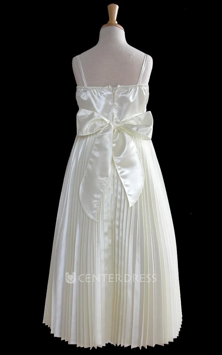 Maxi Cape Pleated Satin Flower Girl Dress With Broach