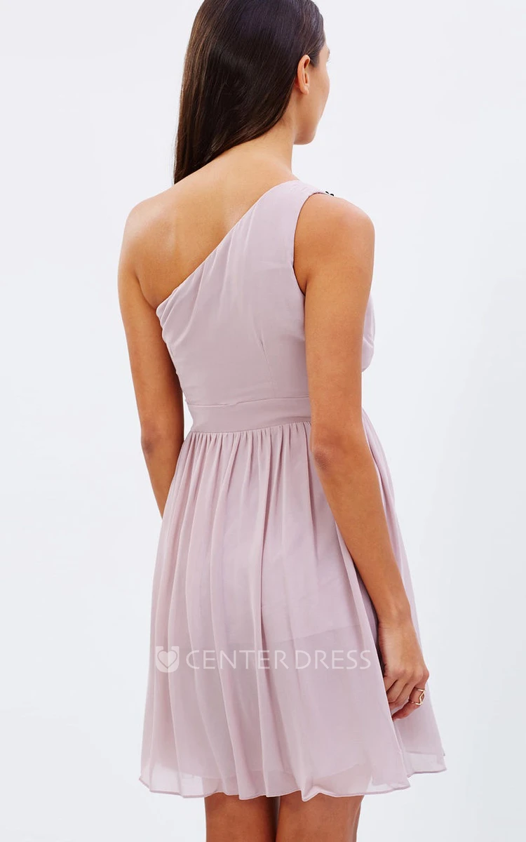 One-Shoulder Mini Ruched Chiffon Bridesmaid Dress With Appliques