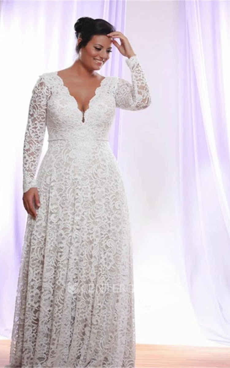 Floral Detachable Long Sleeve Fall Maxi Wedding Dress Vintage Elegant V-Neck Low Back Floor Length Bridal Gown