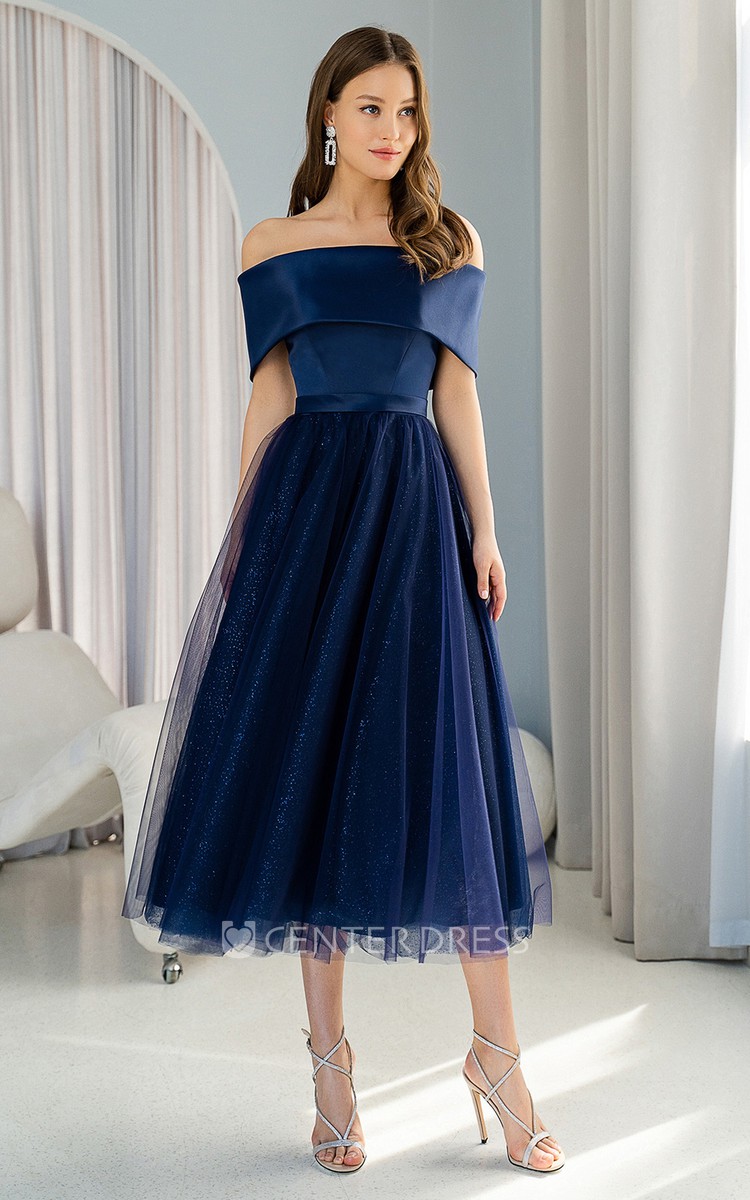 Navy tea length outlet dress