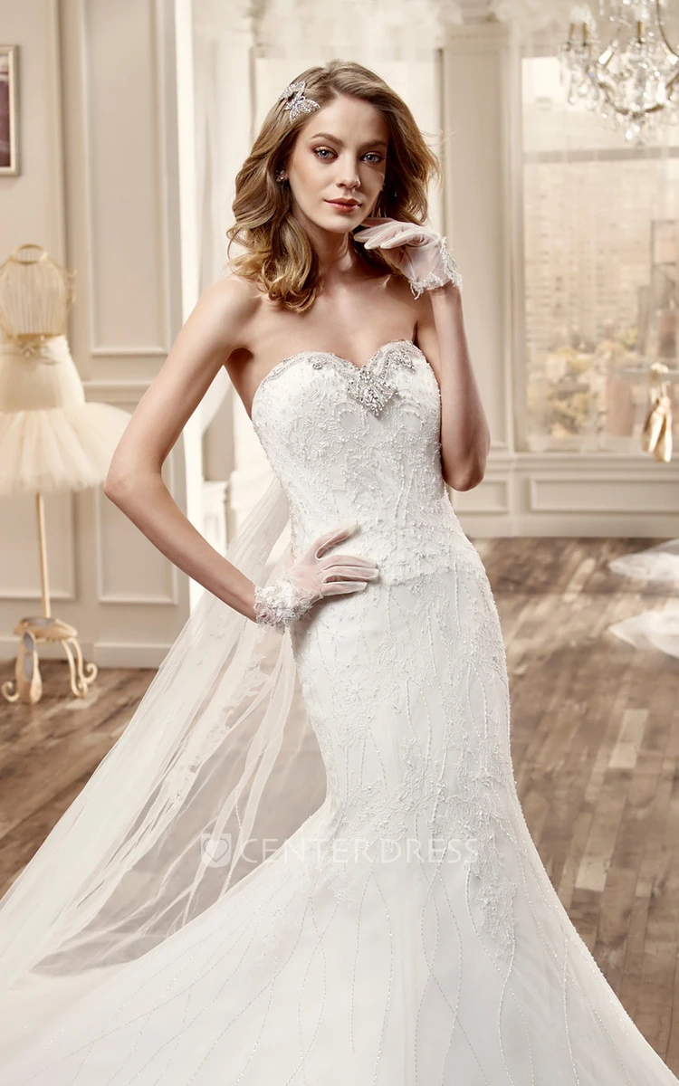 Sweetheart Mermaid Wedding Dress With Court Train And Beaded Bust