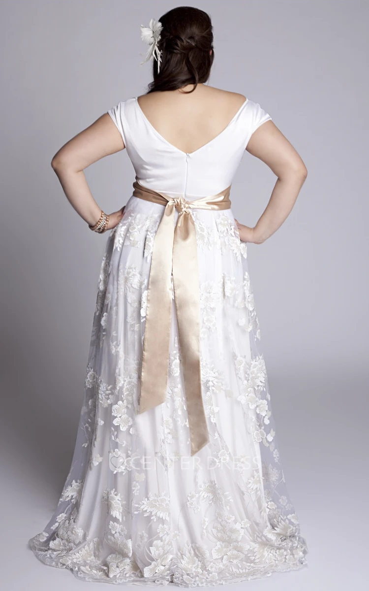 A Line Off-the-shoulder Jersey Lace Zipper Wedding Dress