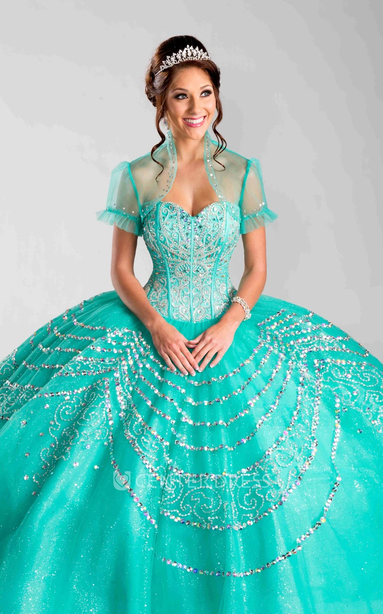 Sweetheart Sequined Ball Gown With A Matching Illusion Jacket