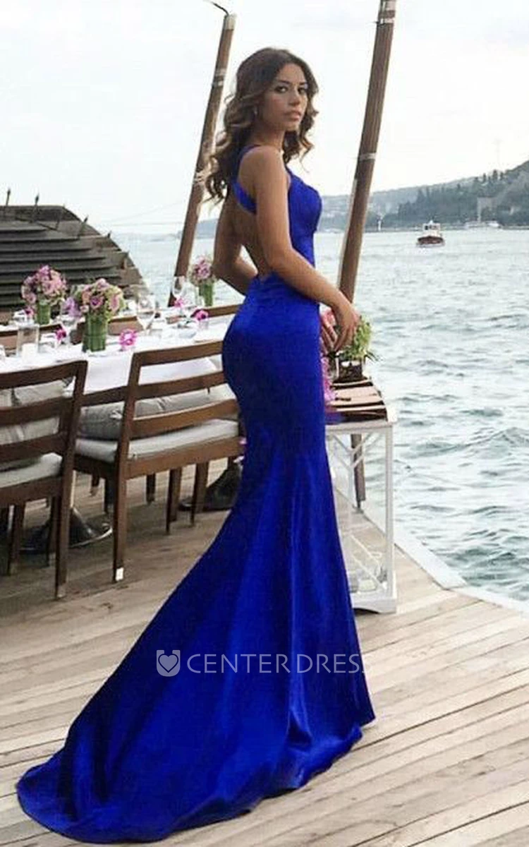 Satin Mermaid Country Prom Dress with Cross Back Simple & Sleeveless