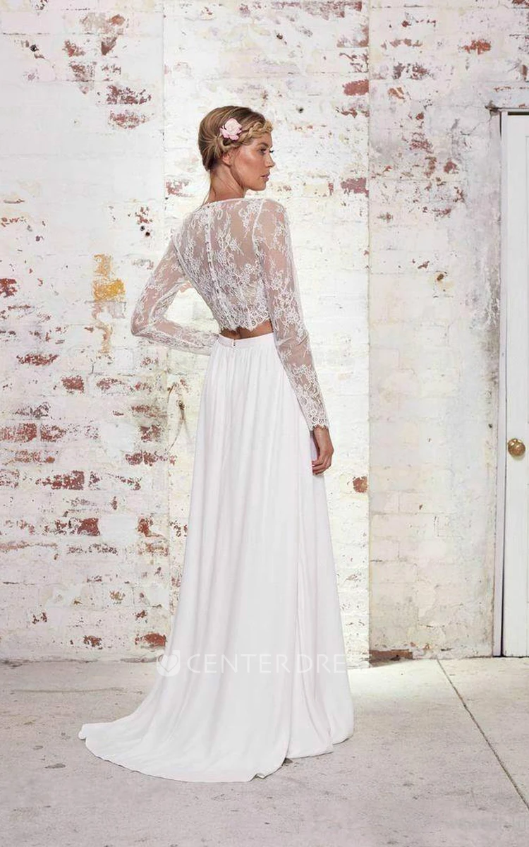Ethereal Bohemian Tulle Two Piece Floor Length Weddind Dress with Pleats