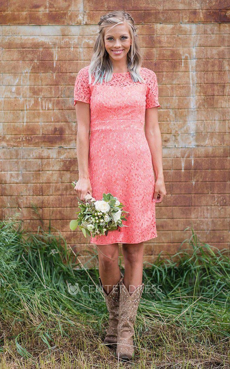 Casual Lace Short-sleeve Short Bridesmaid Dress
