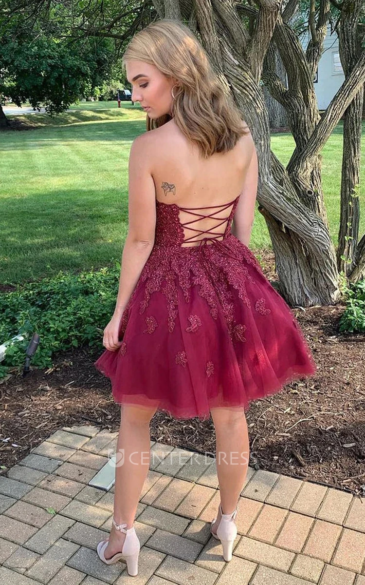 Romantic Tulle A Line Homecoming Dress With Cross Back And Appliques