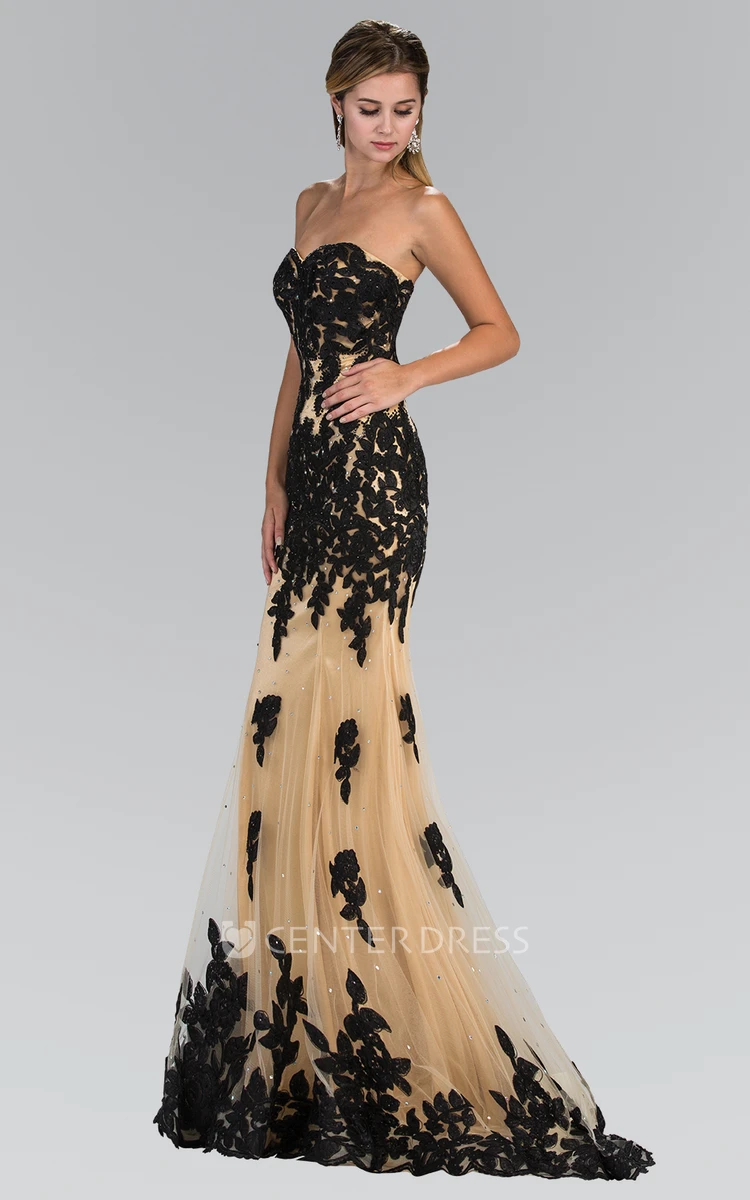 Trumpet Sweetheart Sleeveless Tulle Zipper Dress With Appliques