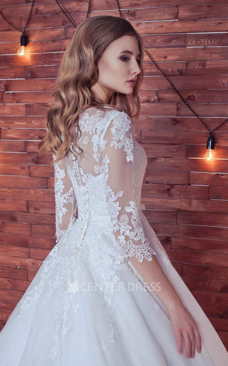 Ball Gown Long Sleeve Tulle Lace Wedding Dress