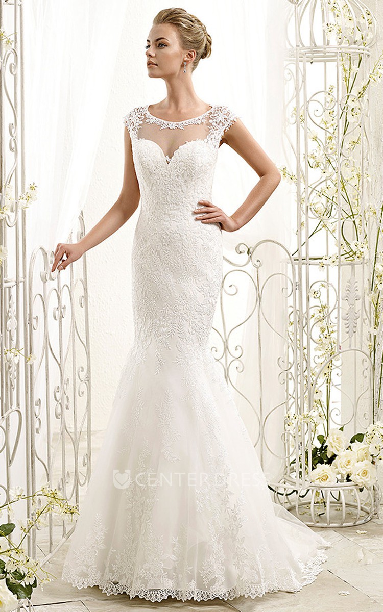 wedding dress trumpet strapless scoop neck