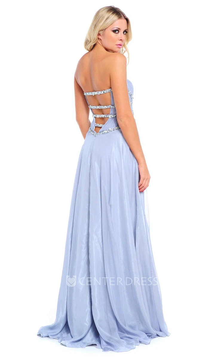 Sleeveless Beaded Sweetheart Chiffon Prom Dress With Ruching And Straps