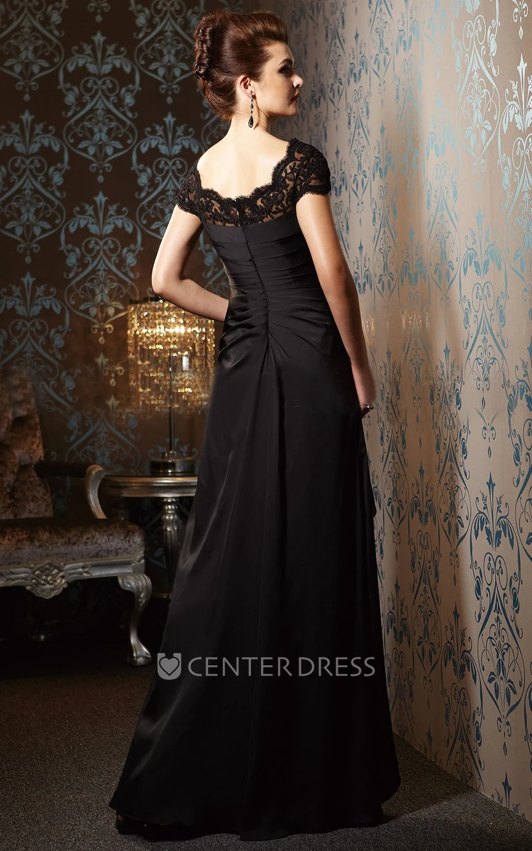 Cap-Sleeved Long Mother Of The Bride Dress With Beadings And Ruffles