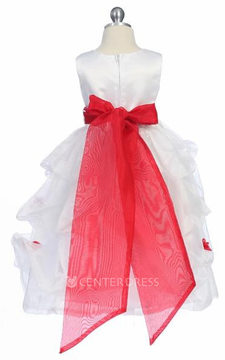 Tea-Length Ruched Organza&Satin Flower Girl Dress