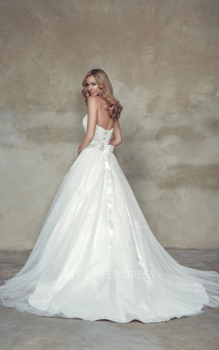Ball Gown Jeweled Sweetheart Tulle Wedding Dress With Bow