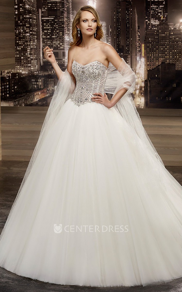 Sweetheart A line Wedding Gown with Crystal Corset and Puffy Skirt UCenter Dress