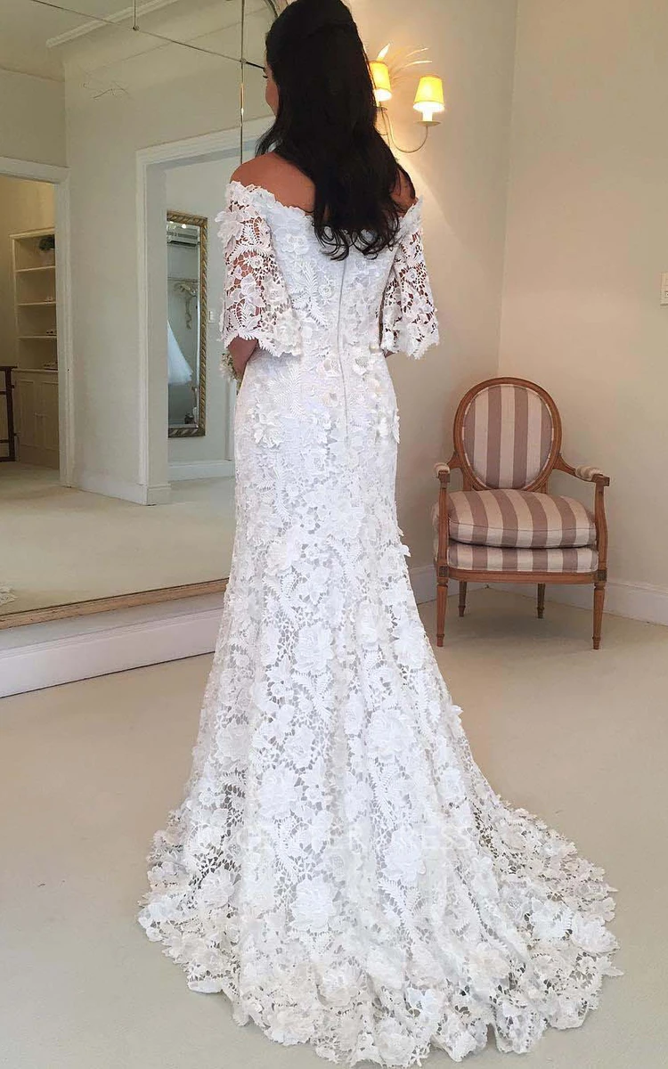 Sheath Off-the-shoulder Lace Zipper Wedding Dress
