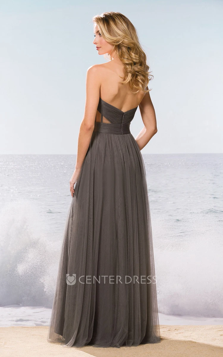 Sweetheart A-Line Tulle Gown With Pleats And Side Cuts