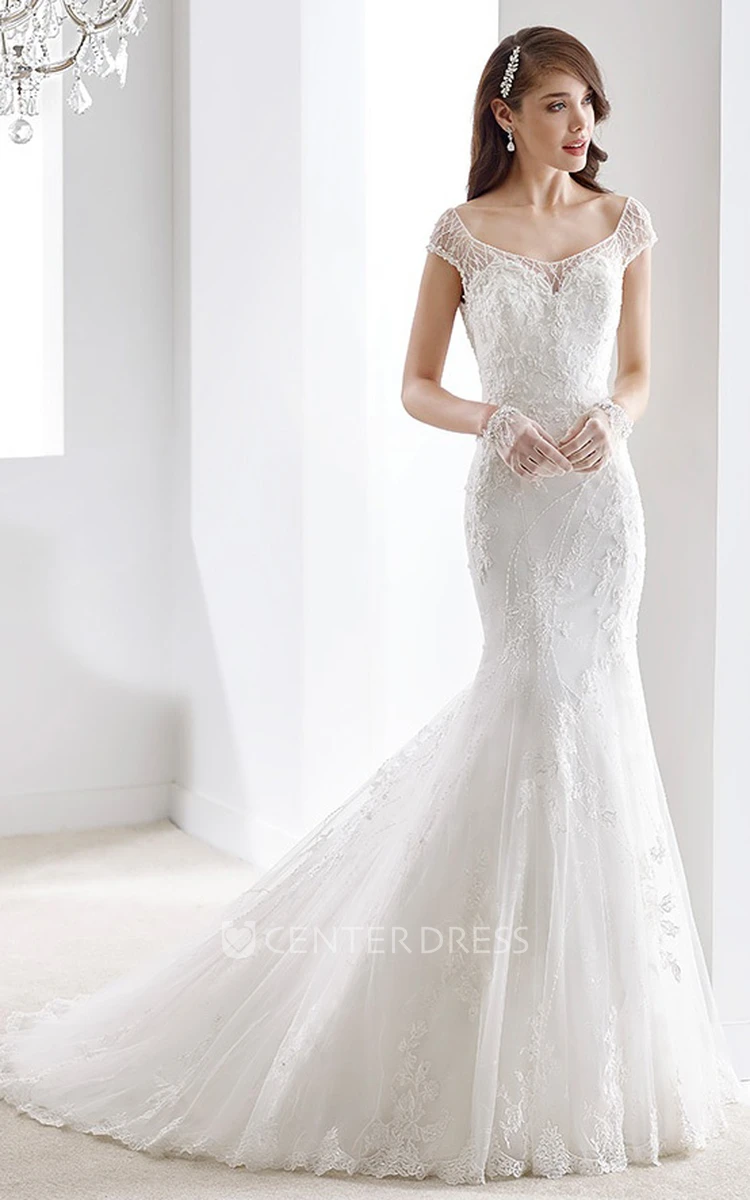 V-Neck Lace Long Gown With Appliques And Open Back