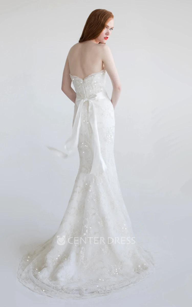 Trumpet Floor-Length Beaded Sweetheart Sleeveless Lace Wedding Dress With Sequins