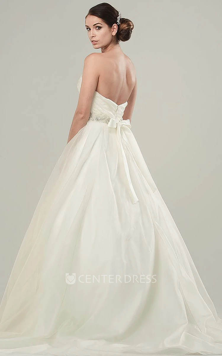 A-Line Jeweled Maxi Sweetheart Tulle&Satin Wedding Dress With Criss Cross And Bow