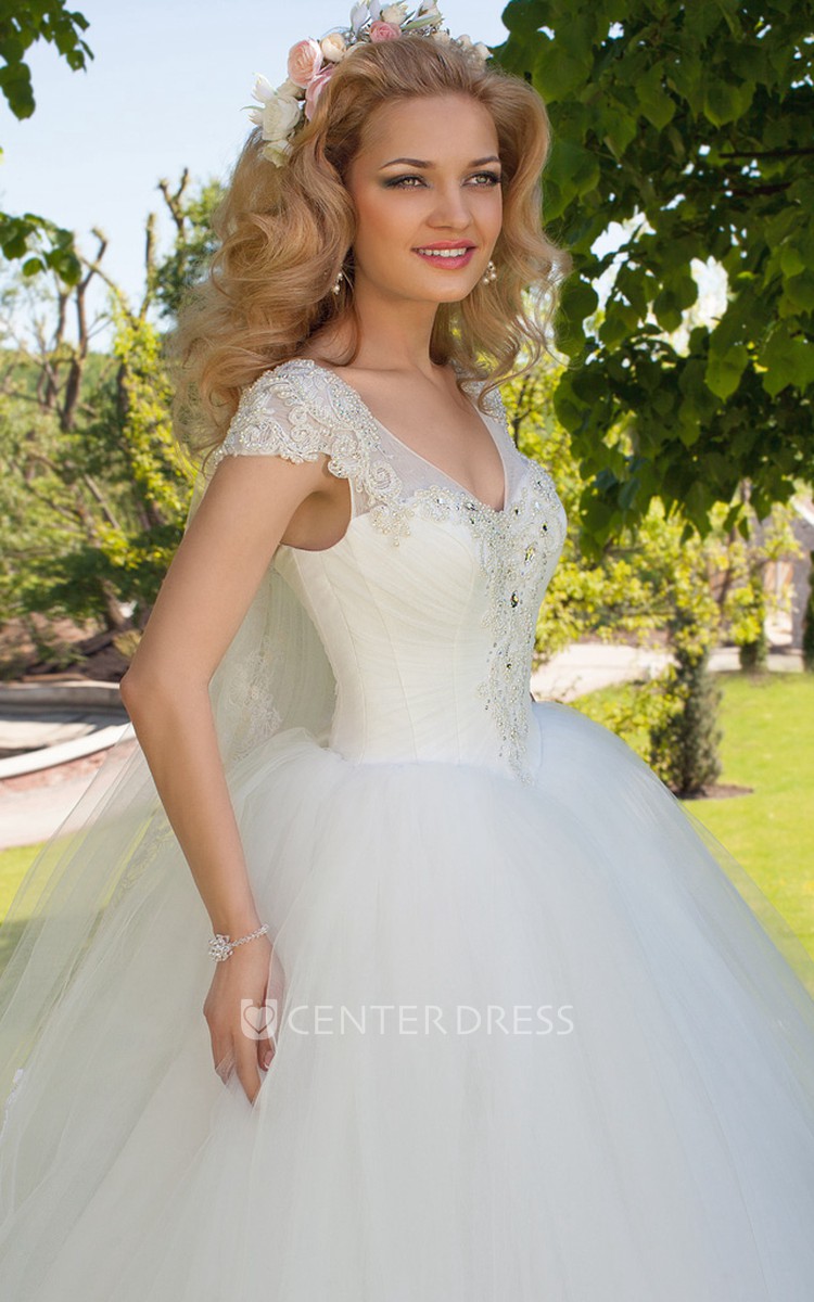 cap sleeve ball gown wedding dress