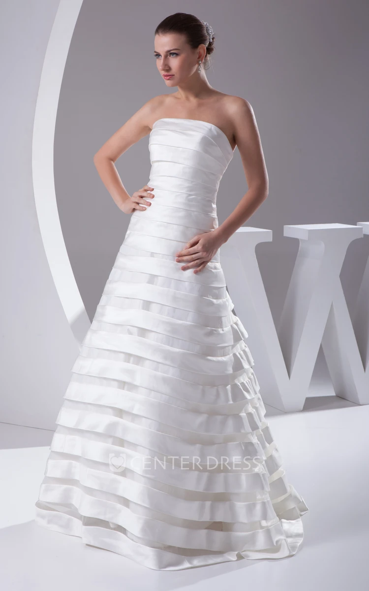Strapless A-Line Tiered Dress With Ribbon and Zipper Back