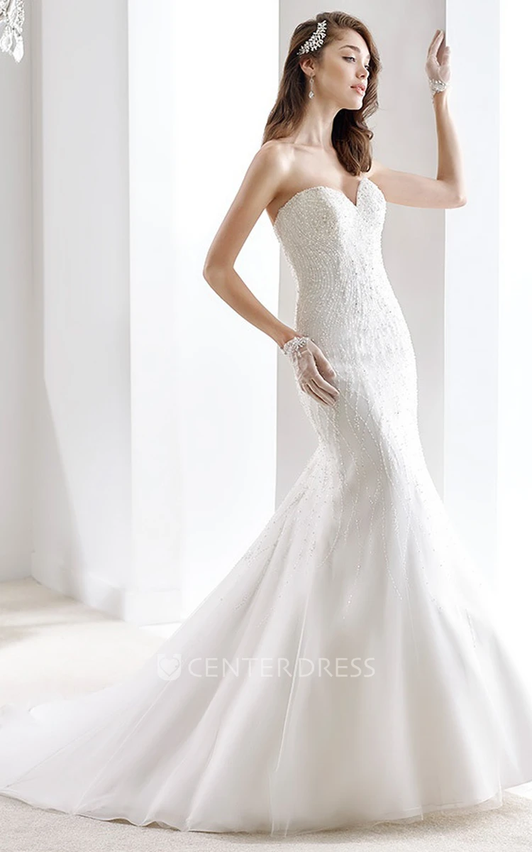 Classic Sweetheart Sheath Gown With Beaded Details And Open Back