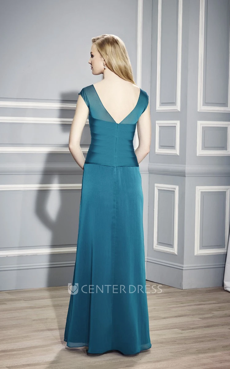 Sleeveless V-Neck Chiffon Mother Of The Bride Dress With Draping