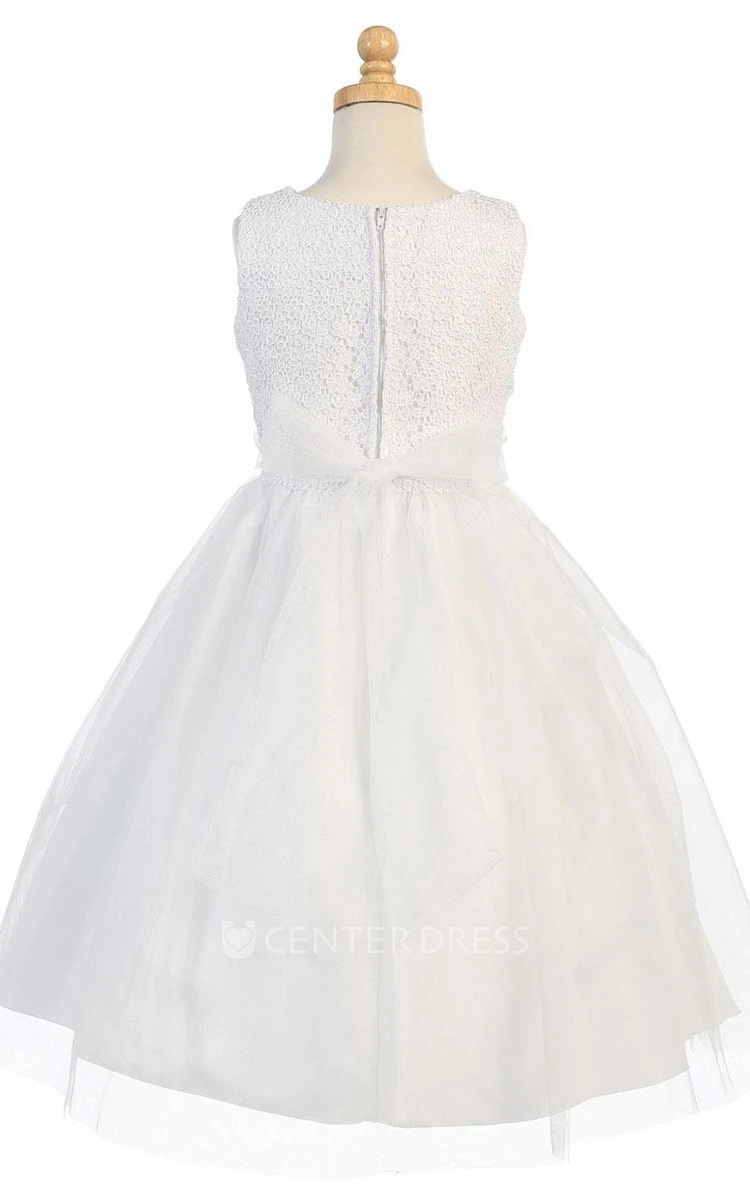 Floral Tiered Tulle&Lace Flower Girl Dress