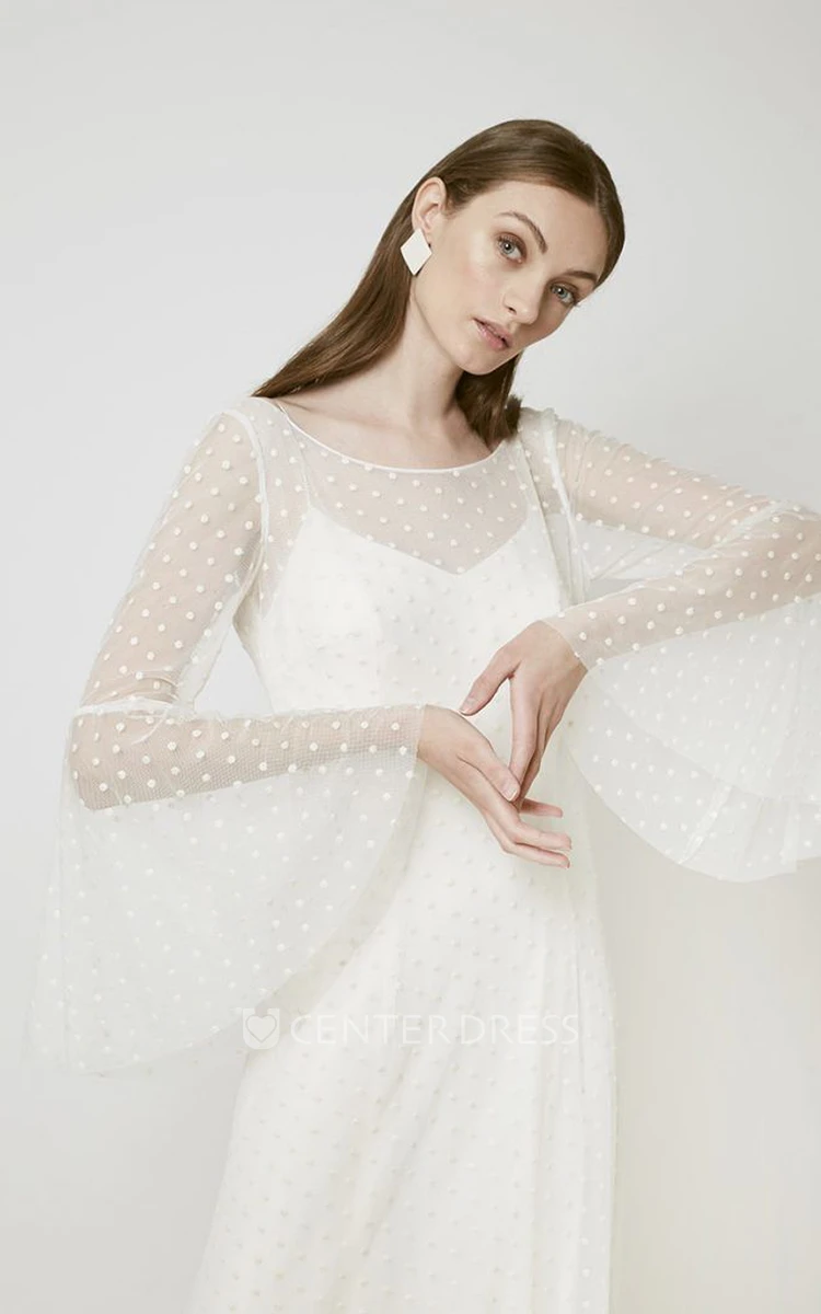Stylish Sheath Tulle Wedding Dress With Bell Sleeve