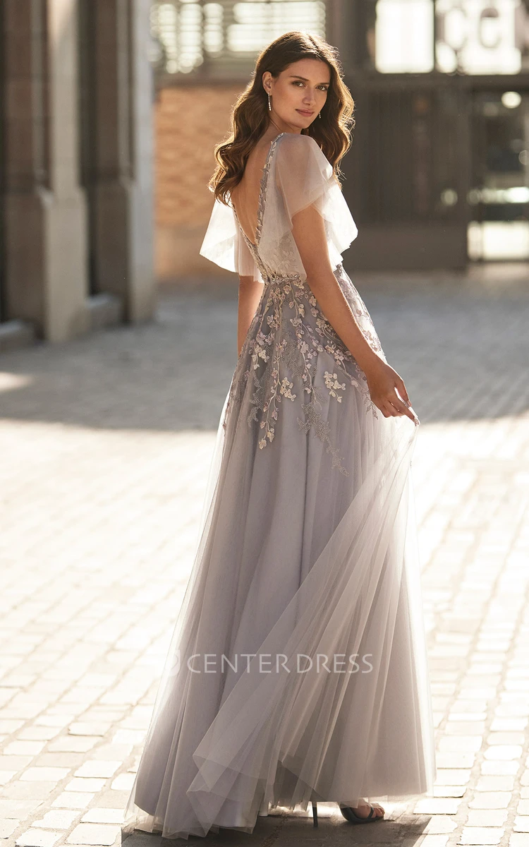 Bohemian Tulle V-neck Evening Dress A-Line Wedding Dress
