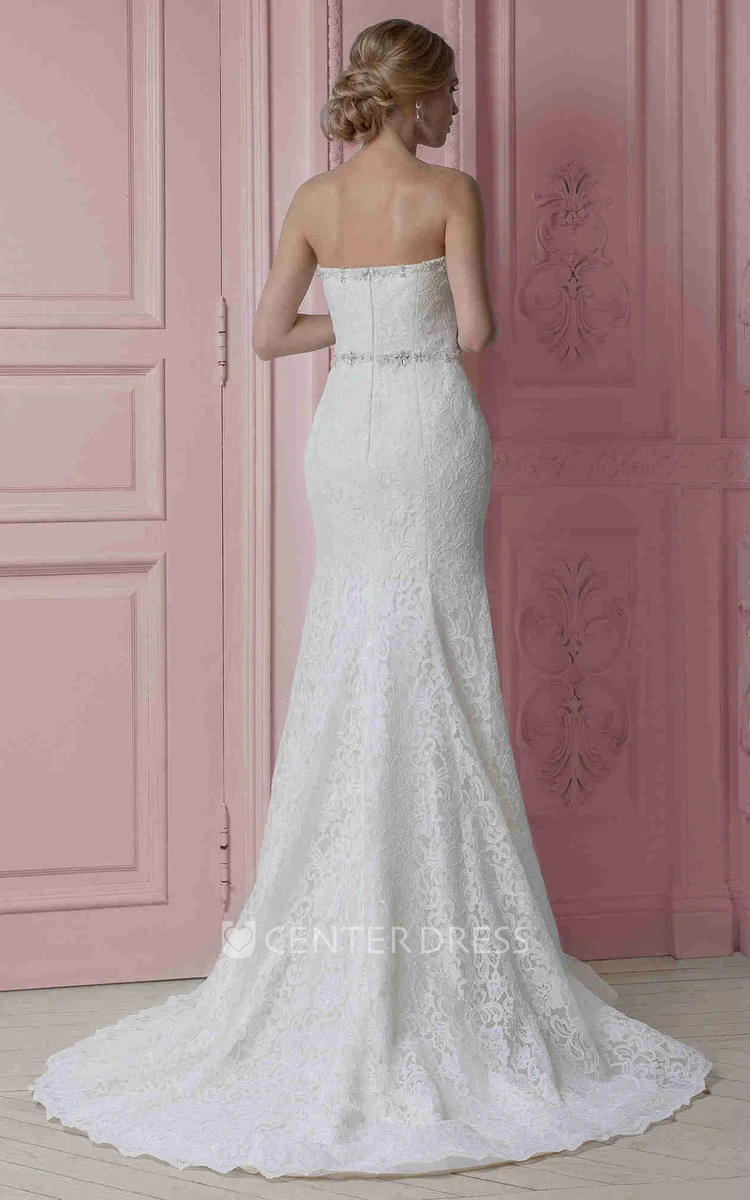 A-Line Sweetheart Floor-Length Jeweled Lace Wedding Dress With Beading And Zipper