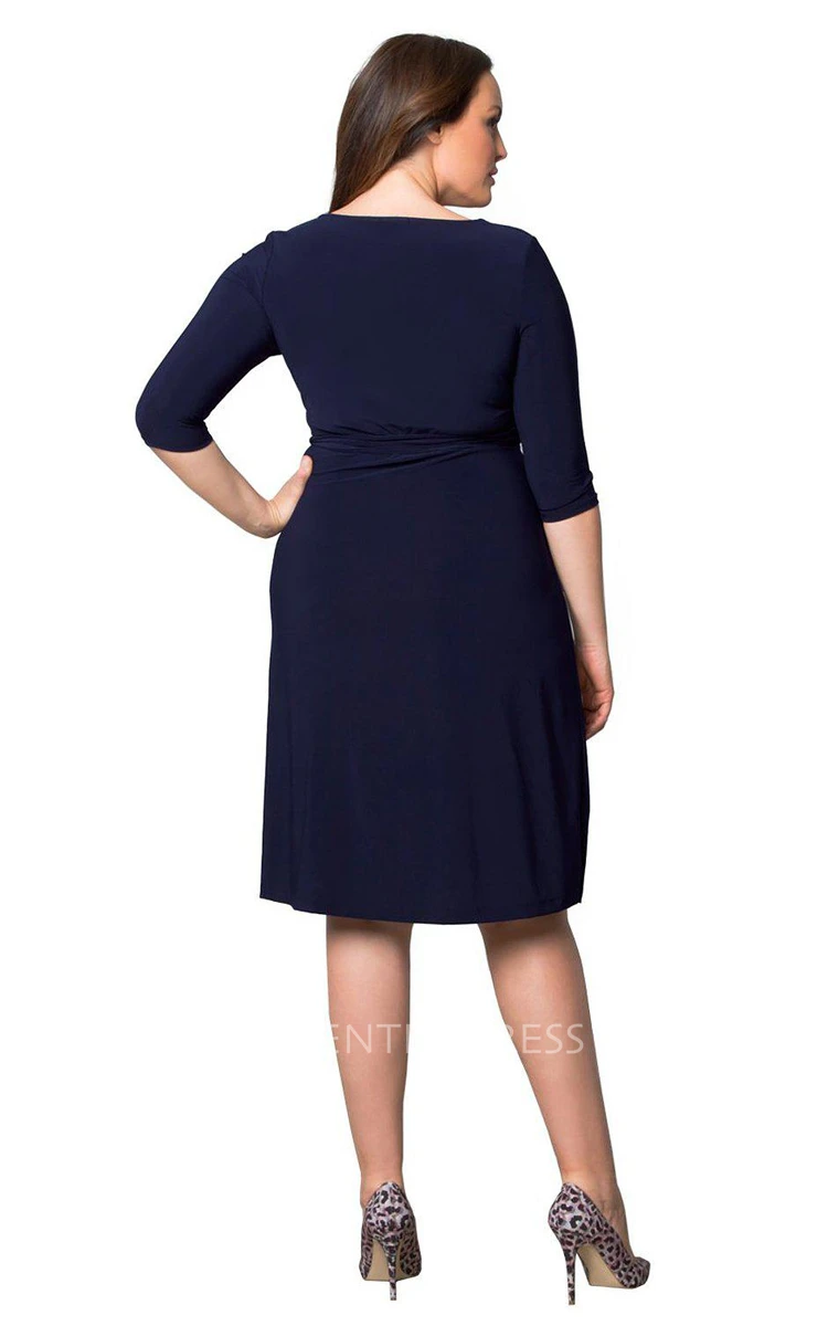 Half-sleeved Knee-length Ruched Jersey Dress