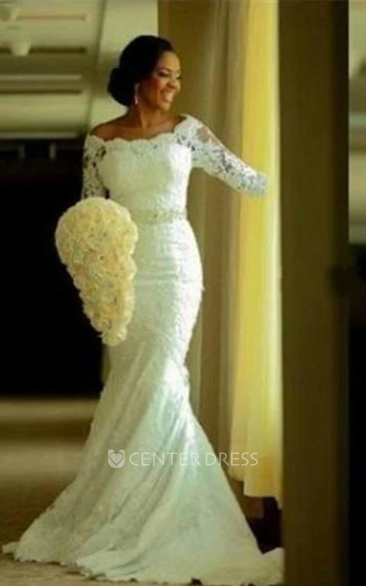 Mermaid Trumpet Off-the-shoulder Lace Zipper Wedding Gown