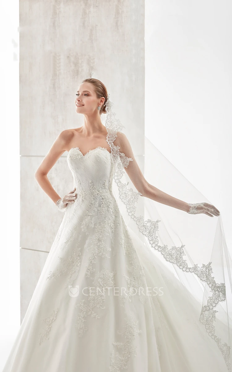 Sweetheart A-Line Long Wedding Dress With Low-V Back And Brush Train