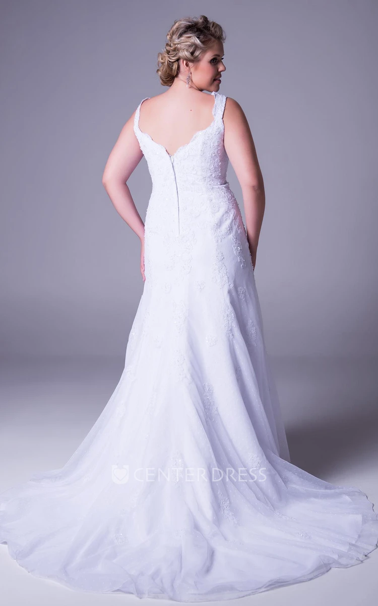 Sleeveless Strapped Lace Plus Size Wedding Dress