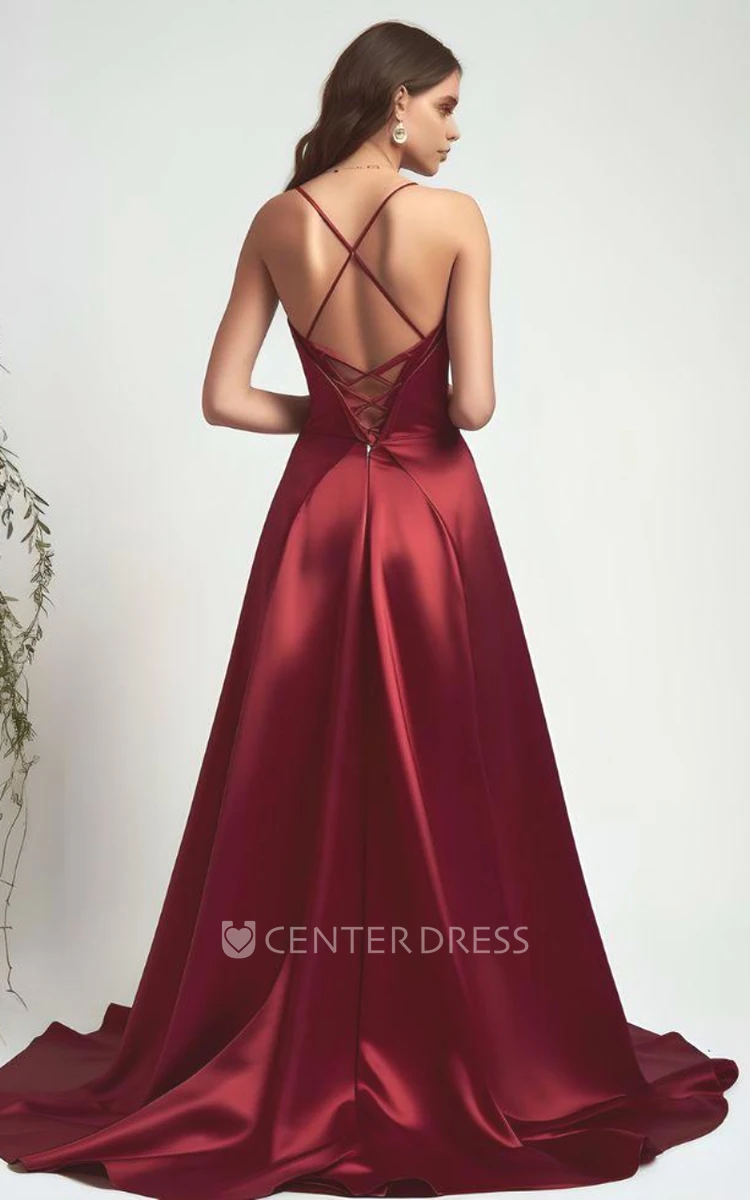 Satin V-neck Sleeveless A-line Wedding Dress Elegant Modern Floor-length